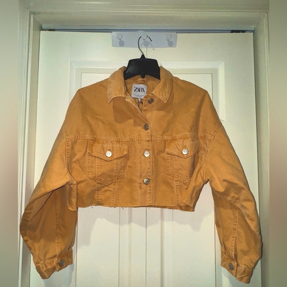 ZARA Cropped Jean Jacket – Dark Mustard / Burnt Yellow – Size L - Picture 1 of 13